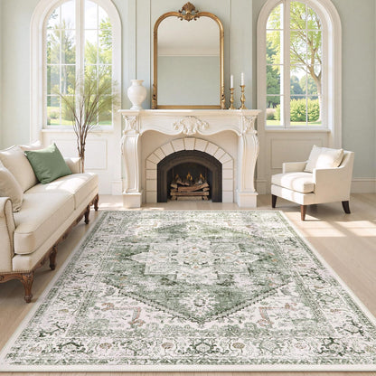 LIVEBOX Sage Washable Vintage Area Rug 3x5 Non-Slip