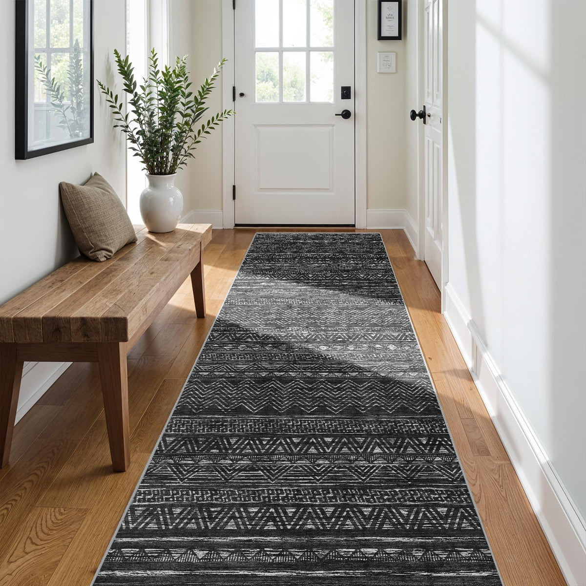 2'6"x8 Runner Rug Washable Moroccan: Non Slip Kitchen Long Floor Mat Gray