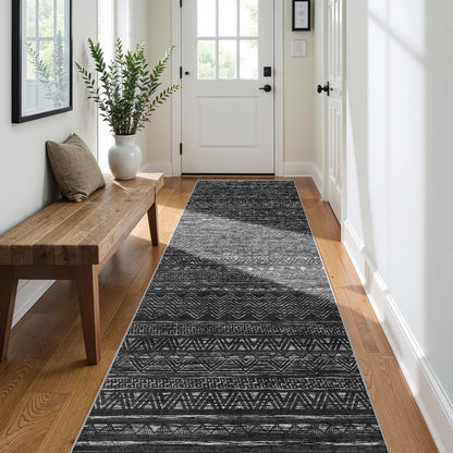 2'6"x8 Runner Rug Washable Moroccan: Non Slip Kitchen Long Floor Mat Gray