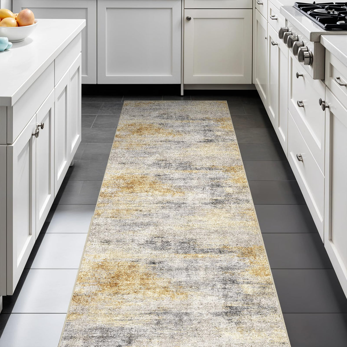 2'6"x8 Runner Rug Washable Moroccan: Non Slip Kitchen Long Floor Mat Gray