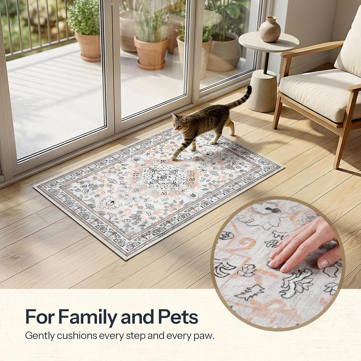 HOOBRO 2 x 3 Area Rugs Washable, Small Rugs for Entryway Kitchen Bathroom Mat Indoor Low Pile Soft Rug, Non-Slip Backing Stain Resistant Carpets, Pet Friendly Machine Washable, Vintage Beige EF01AR01