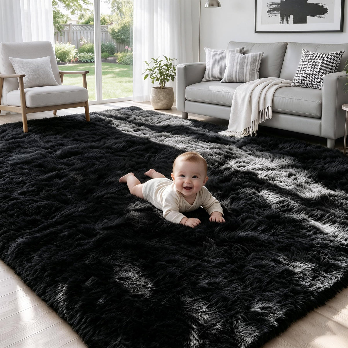 MXSANYOO 8x10 Area Rugs Fluffy Shag Rug for Living Room Bedroom Camel