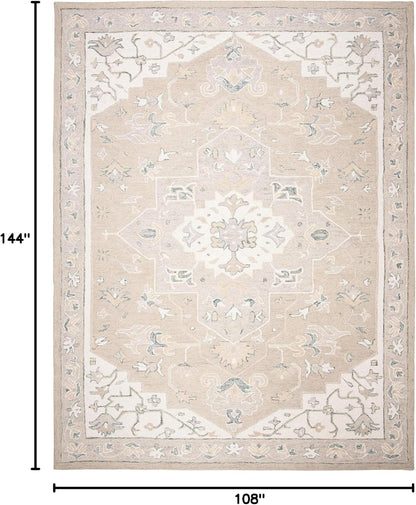 SAFAVIEH Micro-Loop Collection Area Rug - 9' x 12', Light Grey & Ivory, Handmade Medallion Wool, Ideal for High Traffic Areas in Living Room, Bedroom (MLP505F)