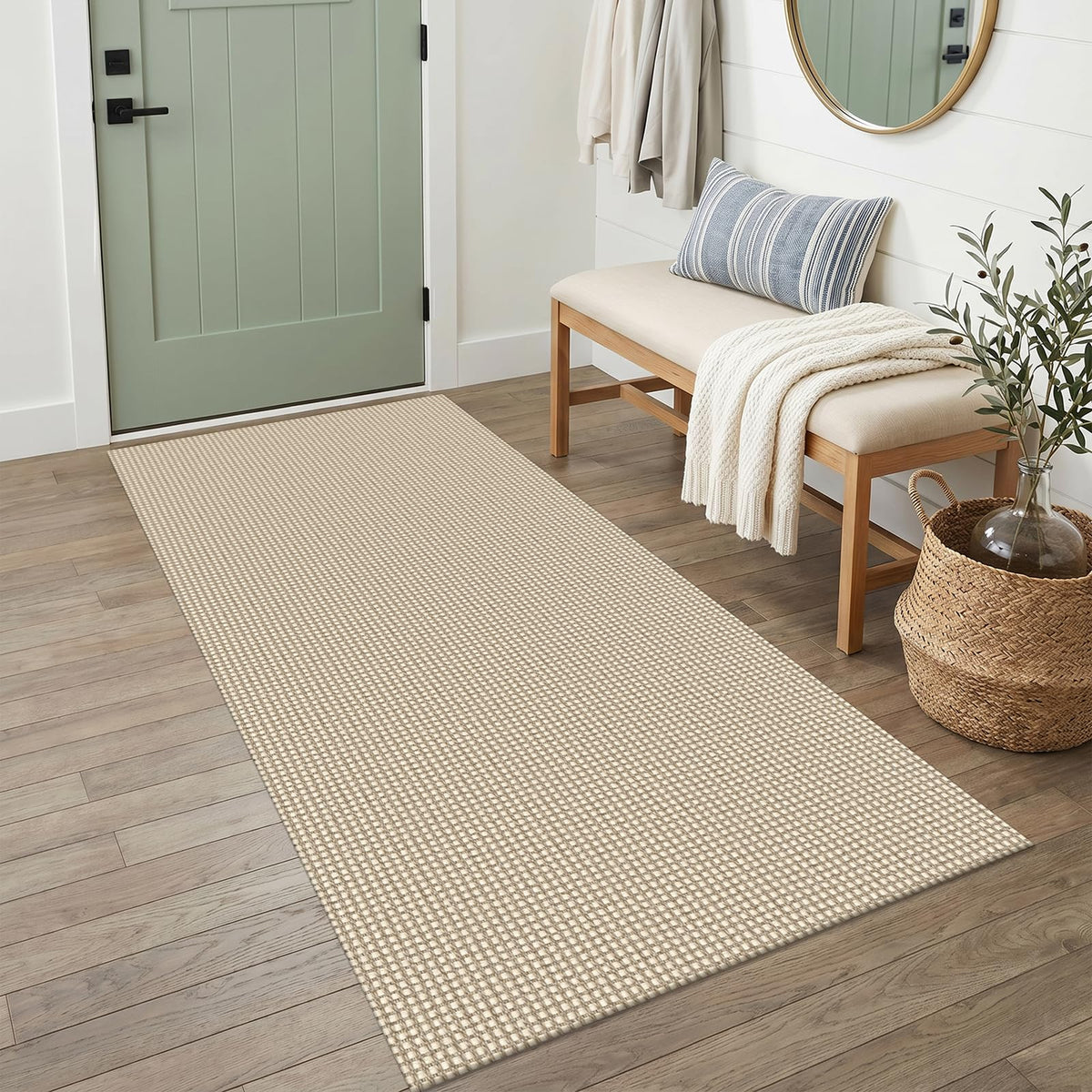 IOHOUZE Small Area Rug 2x3 Washable Woven Rugs for Entryway Non Slip Rubber Backed Front Door Rugs Indoor Doormat Throw Rug Floor Carpet for Entrance Kitchen, Cream/Beige