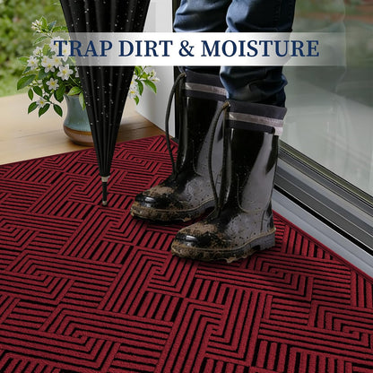 YIHOUSE Dirt Trapper Door Mat 32" x 47", Non-Slip Washable Entrance Mat, Dirt Resistant and Absorbent Welcome Mat, Low Profile Floor Mat for Front/Back Door, Entryway, Red