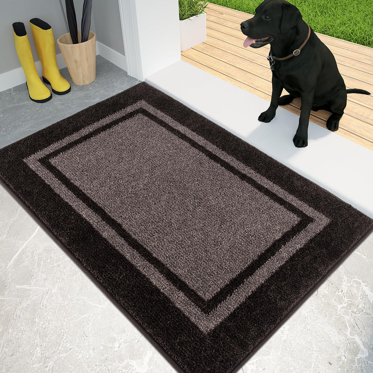 PURRUGS Dirt Trapping Indoor Door Mat, 32" x 48", Beige & Grayish Brown
