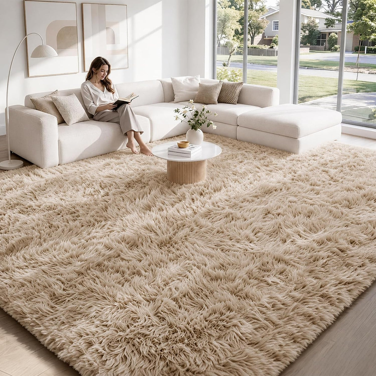 MXSANYOO 8x10 Area Rugs Fluffy Shag Rug for Living Room Bedroom Camel
