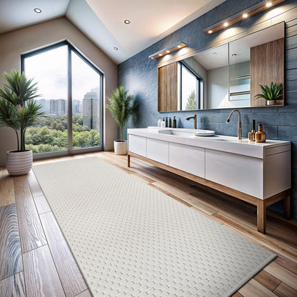 CAMILSON Micro Loop Rug 5x7 Modern Luxury Bordered Area Rugs Soft High and Low Pile Stain Resistant Easy-Cleaning Non-Shedding for Living Room Office Indoor Carpet (5 x 7 / White)