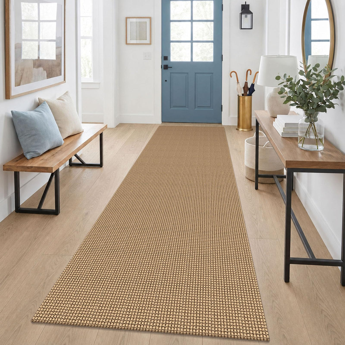 EARTHALL Woven Area Rug 3x5 Ft Washable Rugs for Entryway Braided Non Slip Rubber Backed Throw Rugs Door Mat Indoor Outdoor Entrance Cotton Carpet for Kitchen Foyer Front Door, Orange/Tan/Brown