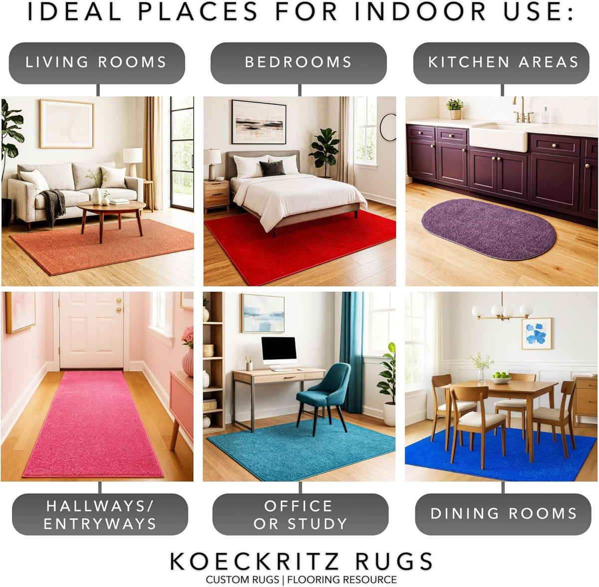 KOECKRITZ Dyersburg Indoor Area Rug – Soft Durable Polyester Carpet, Custom Cut-to-Size, Medium Pile, Stain & Fade Resistant, Living Room Bedroom Office Rug