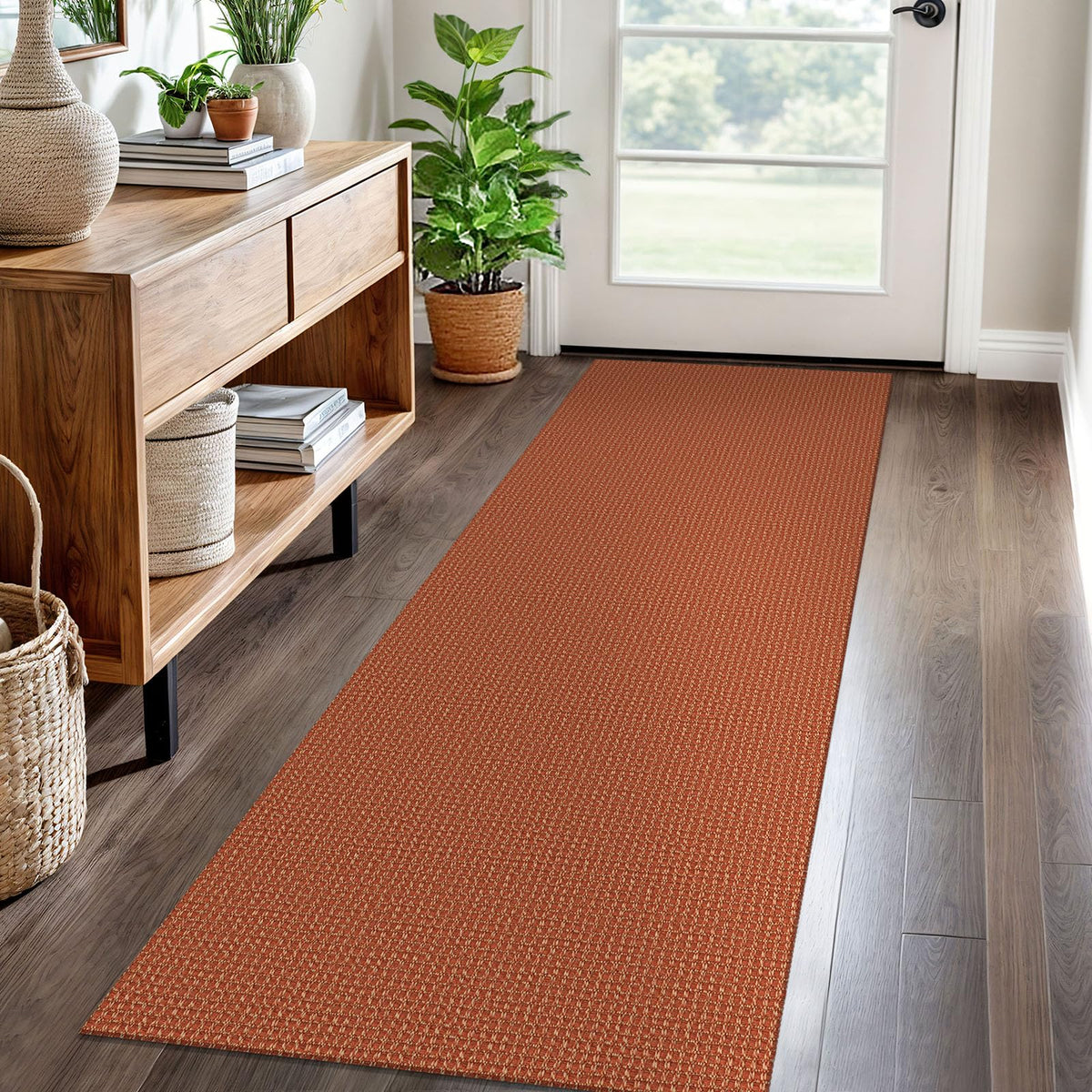 EARTHALL Woven Area Rug 3x5 Ft Washable Rugs for Entryway Braided Non Slip Rubber Backed Throw Rugs Door Mat Indoor Outdoor Entrance Cotton Carpet for Kitchen Foyer Front Door, Orange/Tan/Brown
