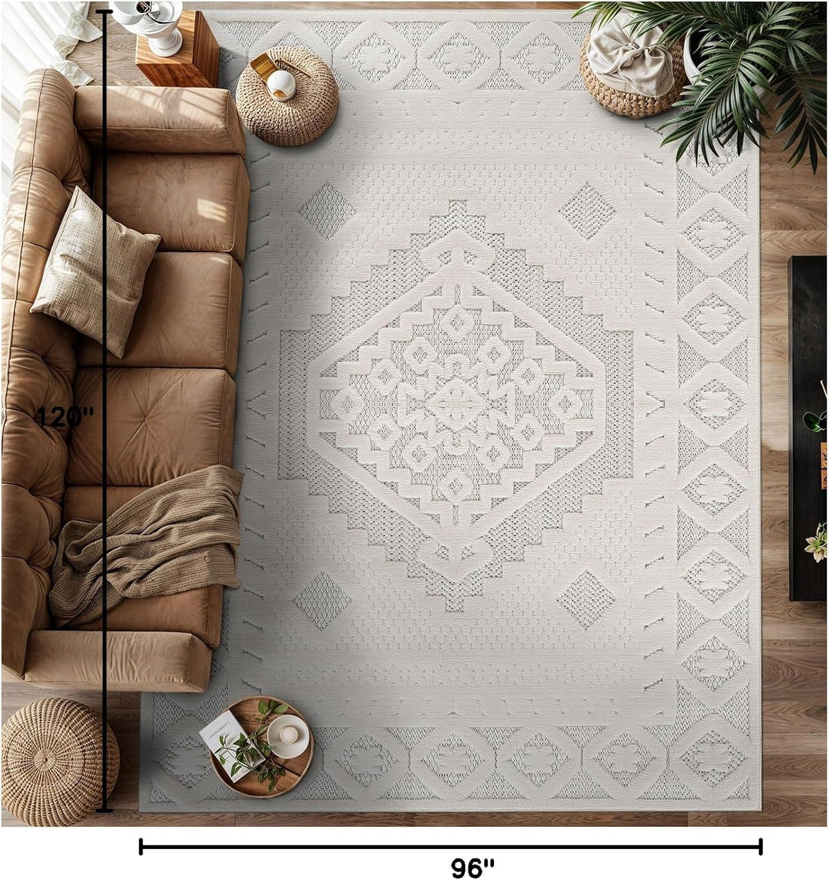 Luul Home Modern Micro Loop Indoor Area Rugs for Living Room Bedroom Kitchen Geometric Trellis White 8x10 Luxury Durable Low and High Pile Non-Shedding Stain Resistant Soft Area Carpet 8 x 10