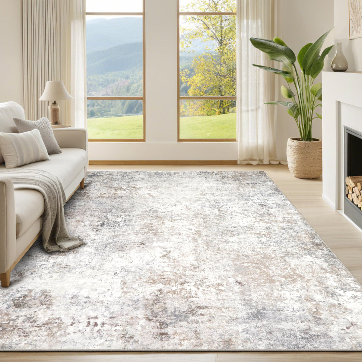 Washable Rugs 8x10 Area Rug for Living Room,Bedroom,Dining Room-Beige Green