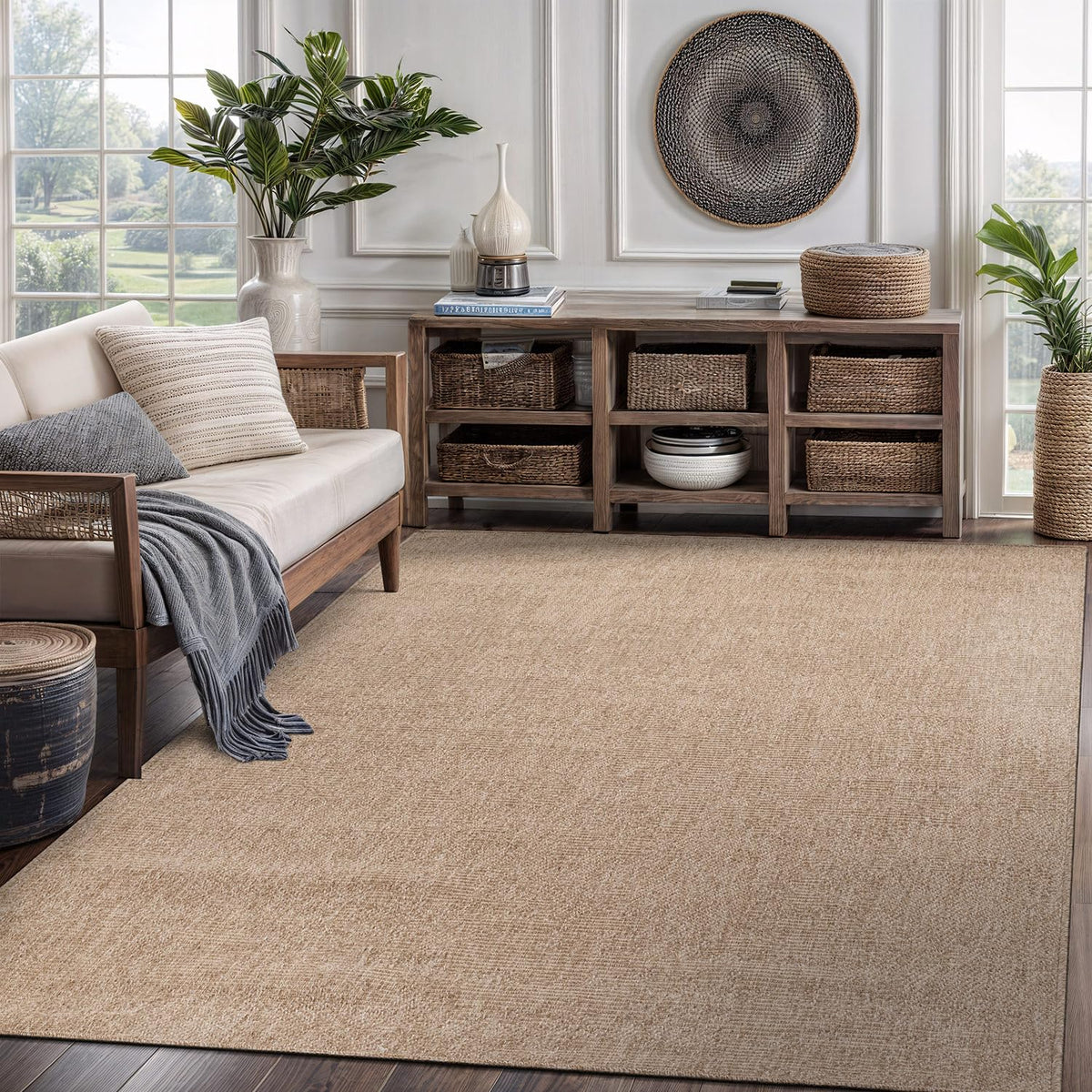 CAMILSON Easy Jute Rug 10x14, Indoor Outdoor Natural Color Fiber Area Rugs for Living Room Patio and Kitchen Rug, Sisal Boho Woven Design, Easy-Cleaning, Washable Outside Carpet Alfombras (10 x 14)