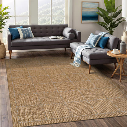 Beverly Rug Easy Jute Bordered Rug 10x14 Washable Large Indoor Outdoor Area Rugs for Living Dining Room Patio Office Stain Resistant Non Shedding Casual Indoor Outside Carpet 10 x 14 Off-White
