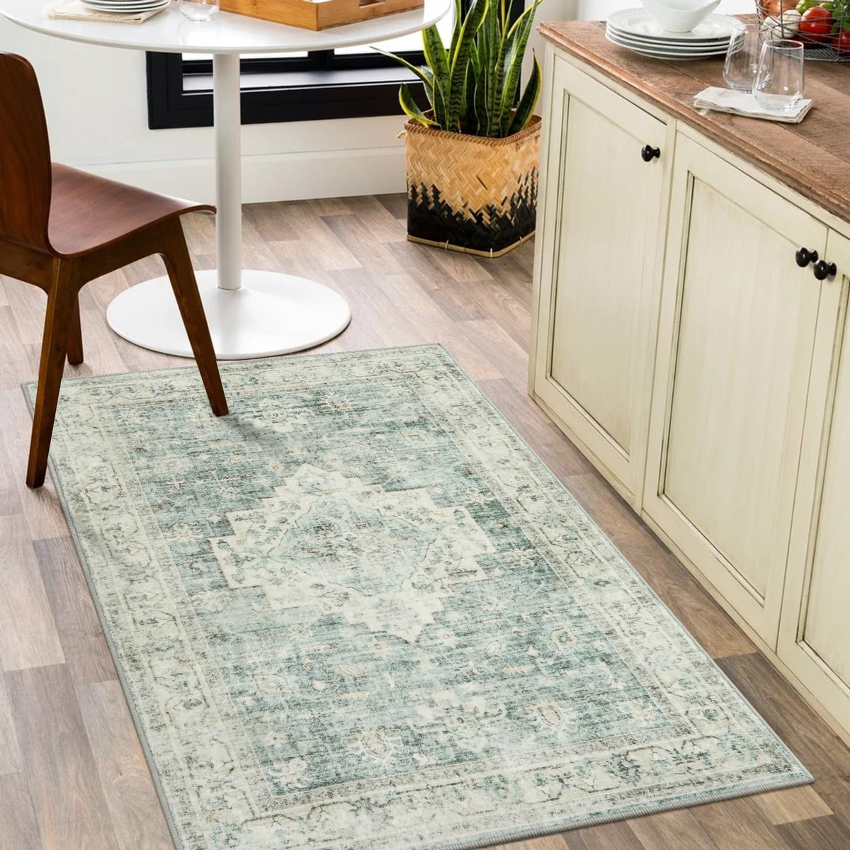 LIVEBOX Washable Area Rug 5x7 Rugs for Living Room Bedroom, Non-Slip Boho Neutral Carpet for Dining Room Office, Low-Pile Farmhouse Soft Carpets for Kids Nursery Room Playroom, Tan