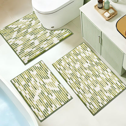 BSICPRO Bathroom Rugs Sets 3 Piece，U-Shaped Toilet Mat Sets，Black and White