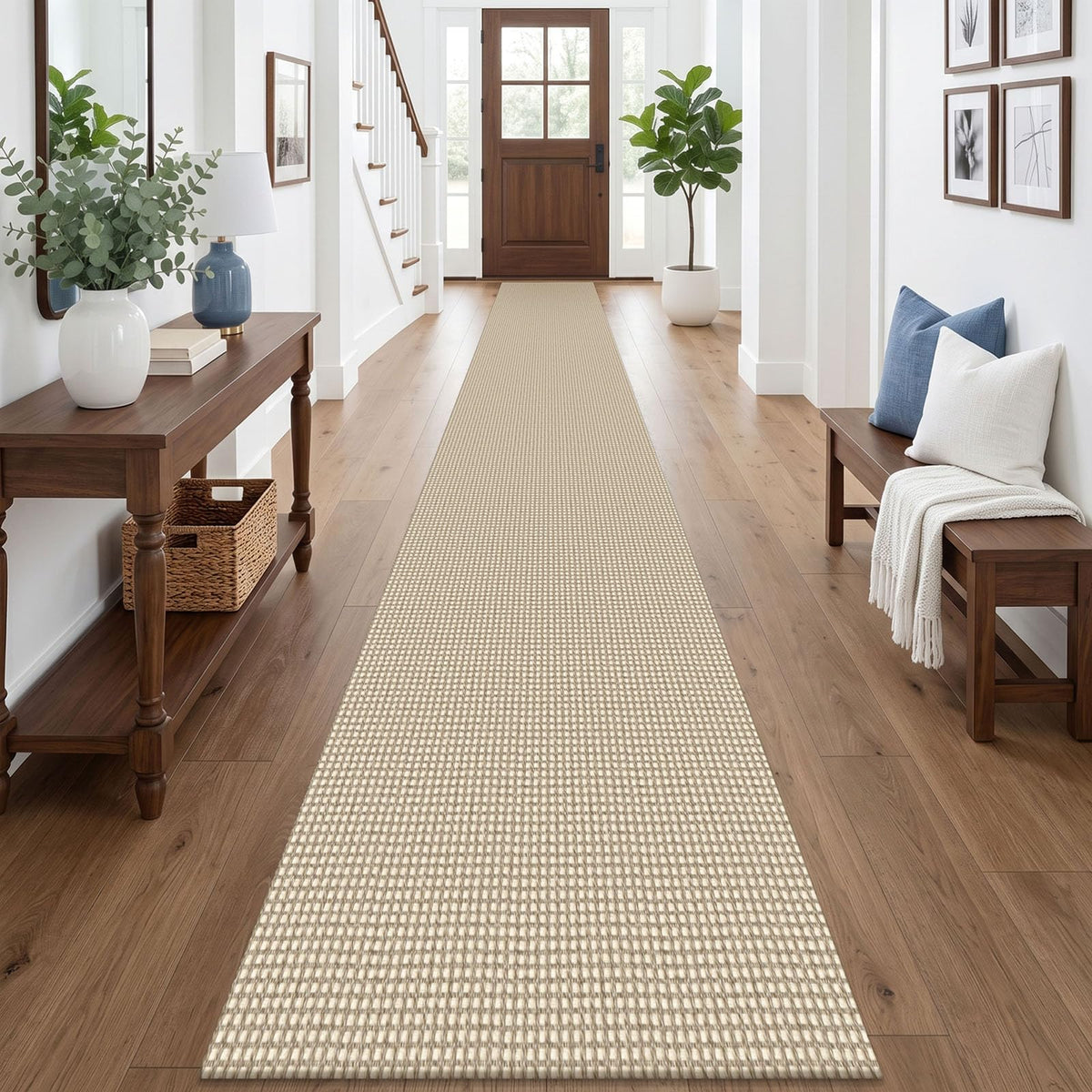 EARTHALL Woven Area Rug 3x5 Ft Washable Rugs for Entryway Braided Non Slip Rubber Backed Throw Rugs Door Mat Indoor Outdoor Entrance Cotton Carpet for Kitchen Foyer Front Door, Orange/Tan/Brown