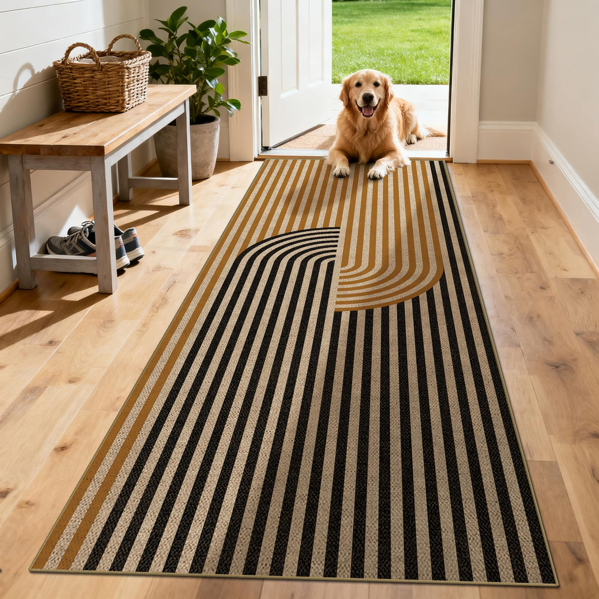 Washable 8x10 Modern Rainbow Easy Jute Indoor Outdoor Rug for Living Room