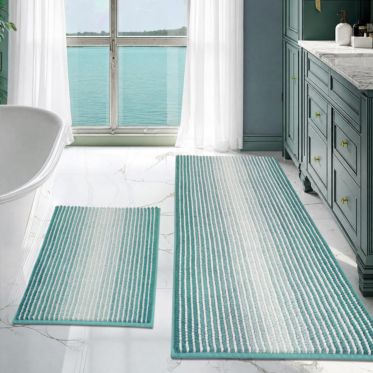 BSICPRO Bathroom Rugs Sets 2 Piece, Modern Bath Mat 20"x47"+20"x32", Blue