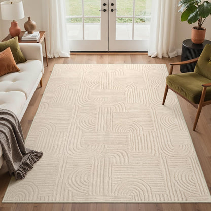 GENIMO Beige Rug 5x7 Washable Area Rugs for Living Room, Soft High Low Pile
