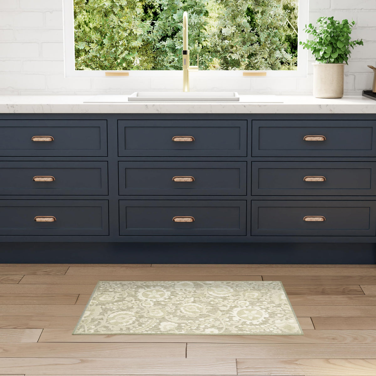 Nourison Home Aloha Natural Blue 2'3" x 10' Area Rug - Easy Clean, Non Shedding, Bed Room, Living Room, Dining Room, Kitchen (10' Runner)
