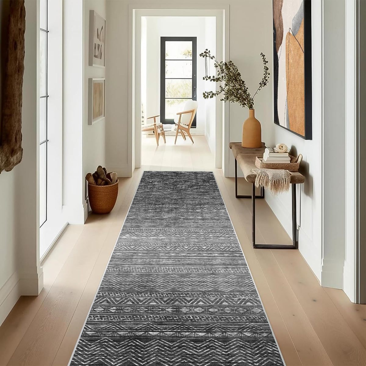2'6"x8 Runner Rug Washable Moroccan: Non Slip Kitchen Long Floor Mat Gray