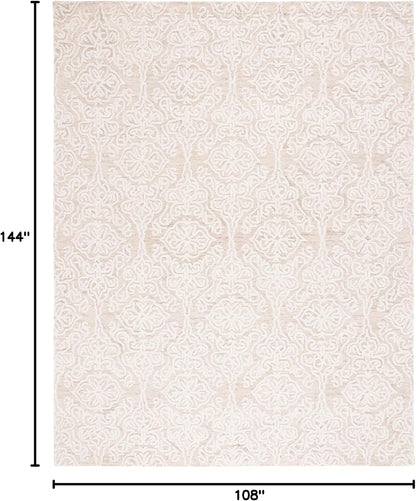 SAFAVIEH Blossom Collection Area Rug - 9' x 12', Beige & Ivory, Handmade Wool, Ideal for High Traffic Areas in Living Room, Bedroom (BLM112B)