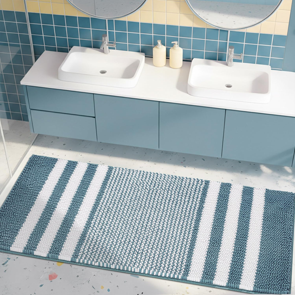 BSICPRO Bathroom Rugs Sets 2 Piece, Modern Bath Mat 20"x47"+20"x32", Blue
