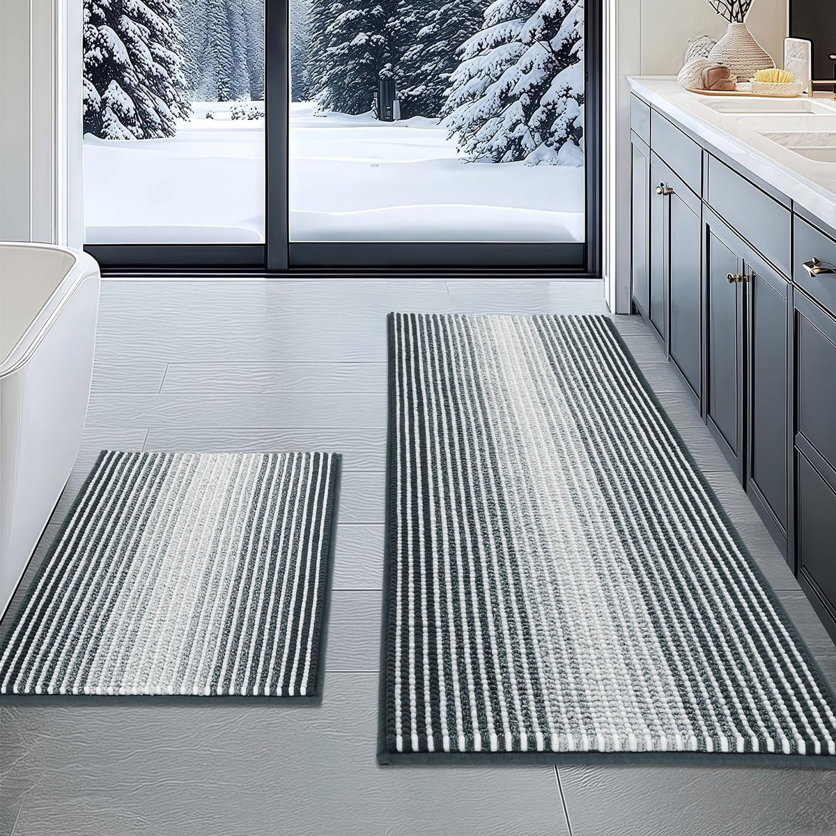 BSICPRO Bathroom Rugs Sets 2 Piece, Modern Bath Mat 20"x47"+20"x32", Blue