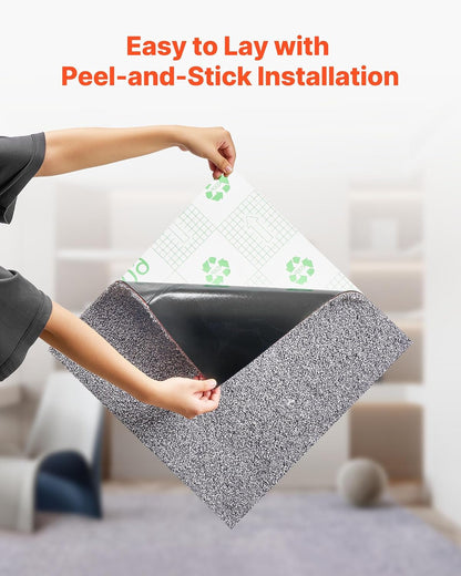 VEVOR Carpet Tiles 18x18 inch, 10 Pack Carpet Square Rug Detachable & Damage-Free, Self Adhesive Home Floor Soft Plush Padded for 22.5sq.ft Coverage, Easy DIY for Living Room & Bedroom, Gray