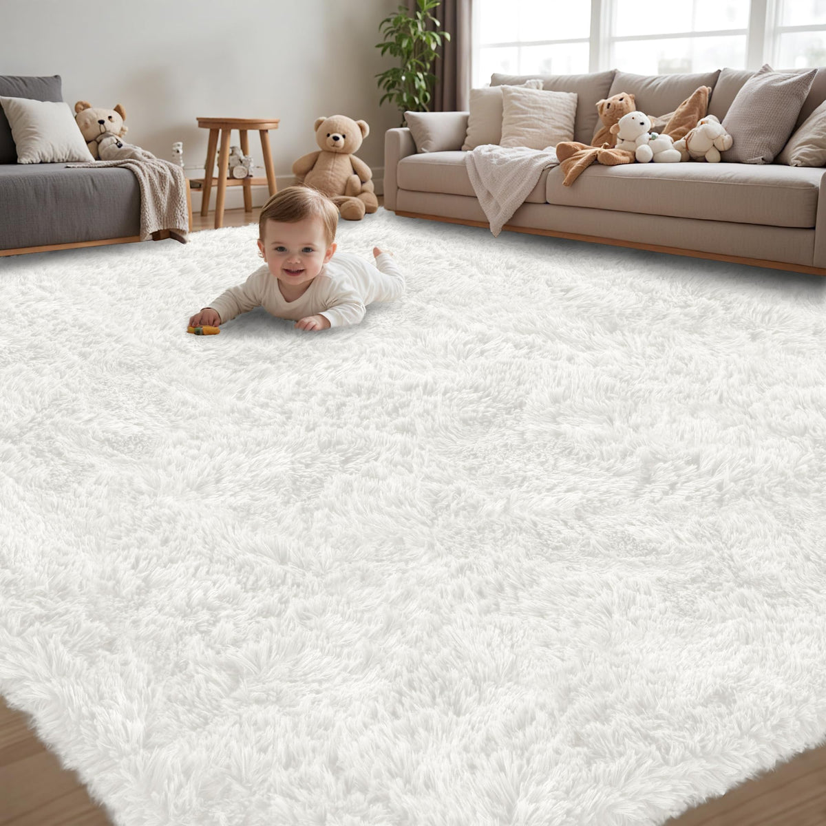 8x10 Area Rug for Living Room,Black Fluffy Shag Non-Slip Bedroom Rugs