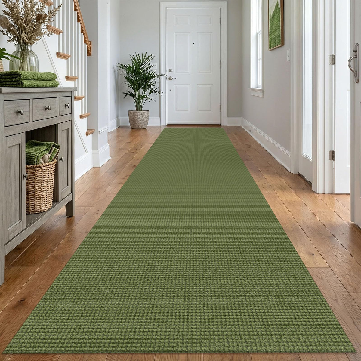 IOHOUZE Washable Area Rug 3x5 Non Slip Rubber Backed Woven Rugs for Entryway Rugs Indoor Outdoor Doormat Throw Rug Floor Carpet for Entrance Kitchen Front Door, Olive Green/Earthy Green