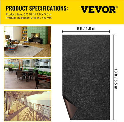 Happybuy 6 ft x 18 ft Charcoal Black Marine Carpet for Boats Waterproof - 0.18" Thick Indoor Outdoor Rug Carpet Roll for Home Patio Porch Deck