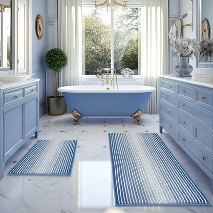 BSICPRO Bathroom Rugs Sets 2 Piece, Modern Bath Mat 20"x47"+20"x32", Blue