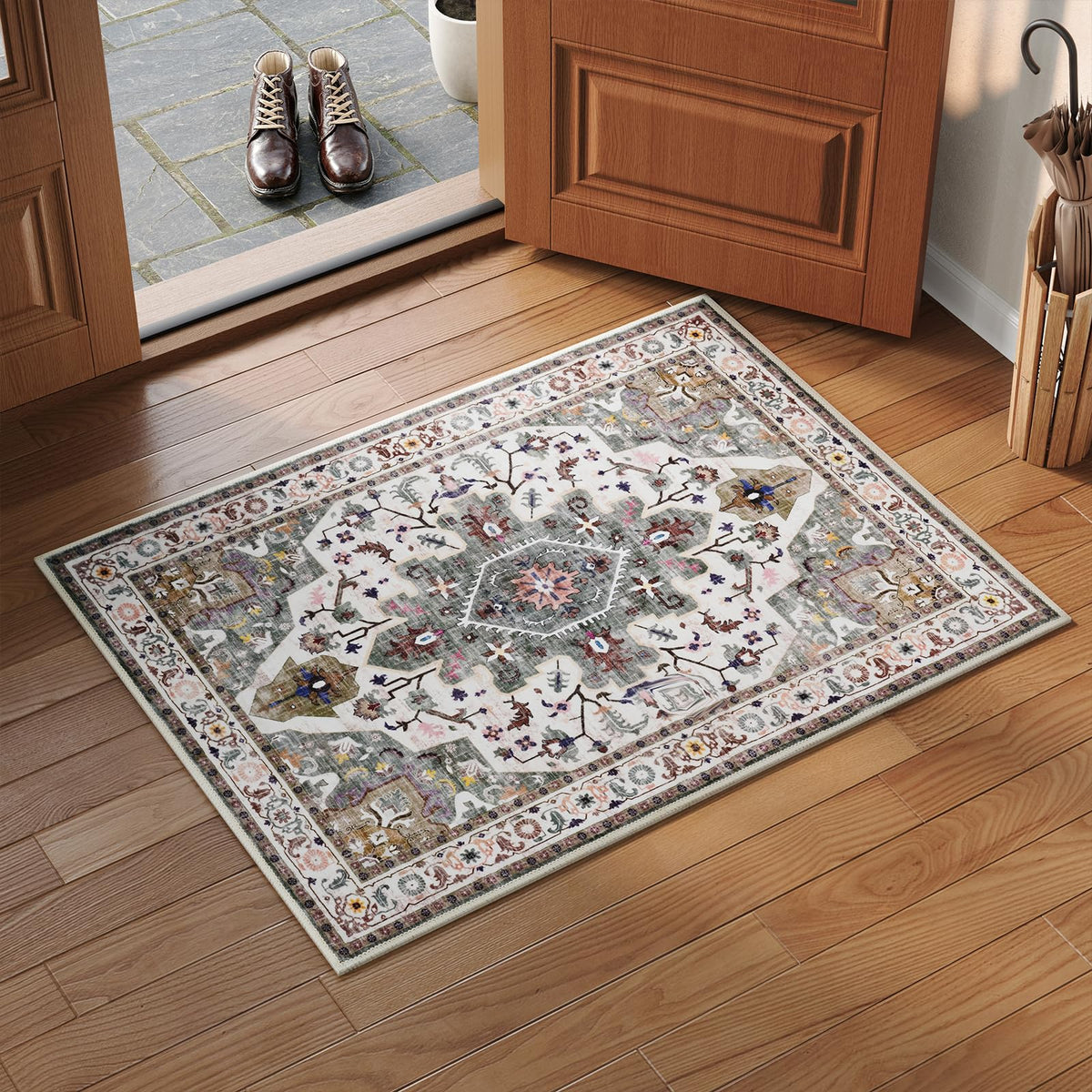 HOOBRO 2 x 3 Area Rugs Washable, Small Rugs for Entryway Kitchen Bathroom Mat Indoor Low Pile Soft Rug, Non-Slip Backing Stain Resistant Carpets, Pet Friendly Machine Washable, Vintage Beige EF01AR01