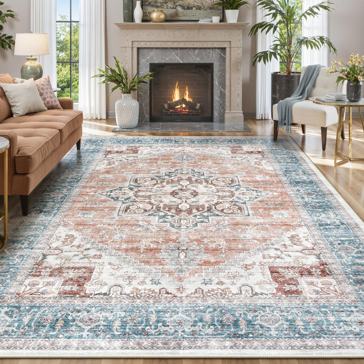LIVEBOX Sage Washable Vintage Area Rug 3x5 Non-Slip