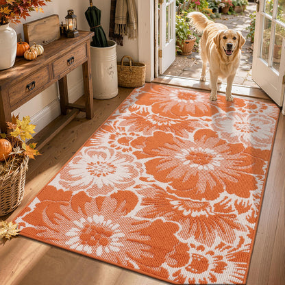 Findosom Hallway Runner Rug 2x6, Non Slip High-Low Textured Floral Washable Runner Rug with Rubber Backing, Boho Carpet Runner for Kitchen, Entryway, Bedroom, Laundry, Black & Beige