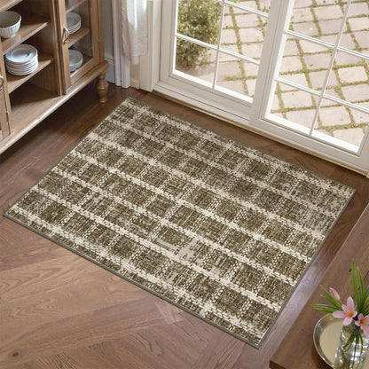 ROYHOME 6x9 Area Rug for Living Room Washable Khaki Brown Checkered Rugs
