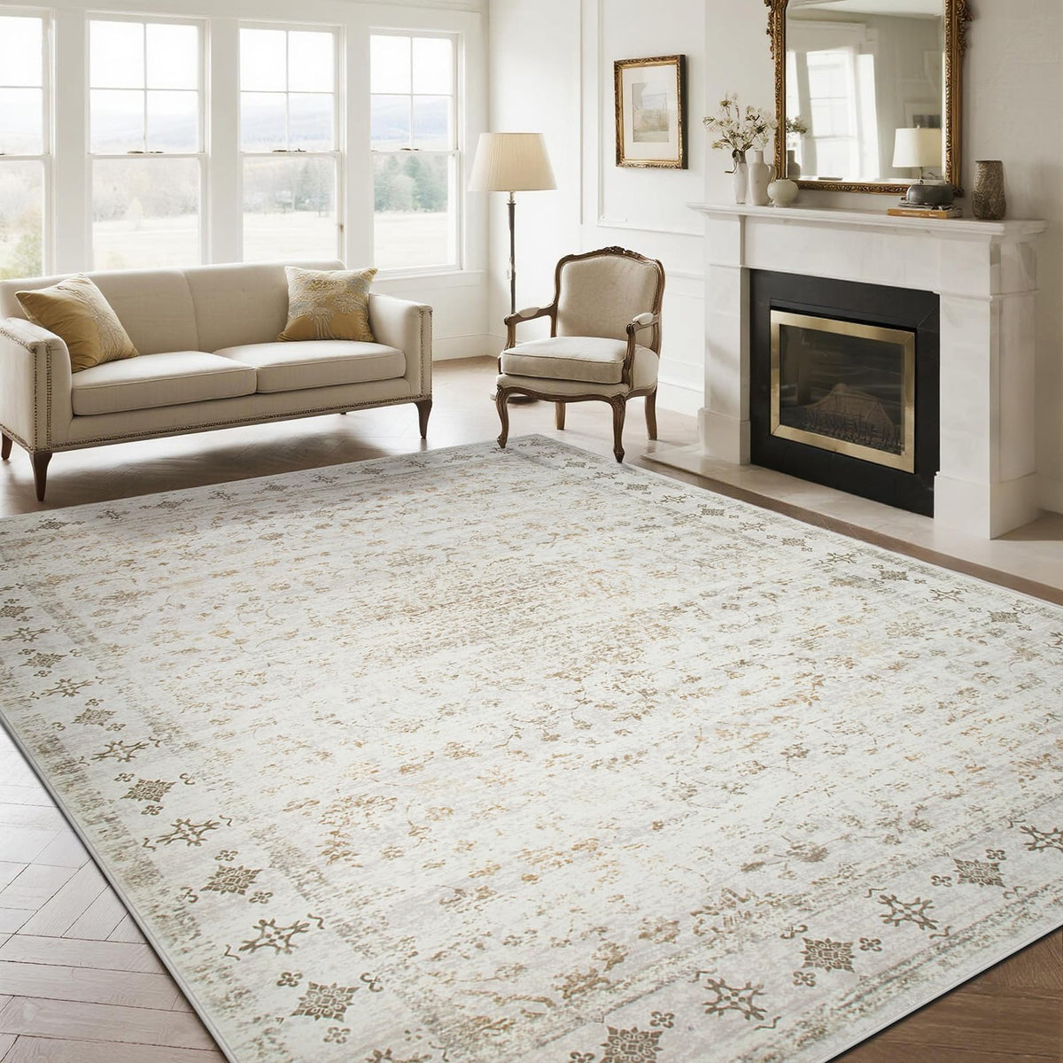 Washable Rugs 8x10 Area Rug for Living Room,Bedroom,Dining Room-Beige Green