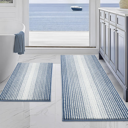 BSICPRO Bathroom Rugs Sets 2 Piece, Modern Bath Mat 20"x47"+20"x32", Blue