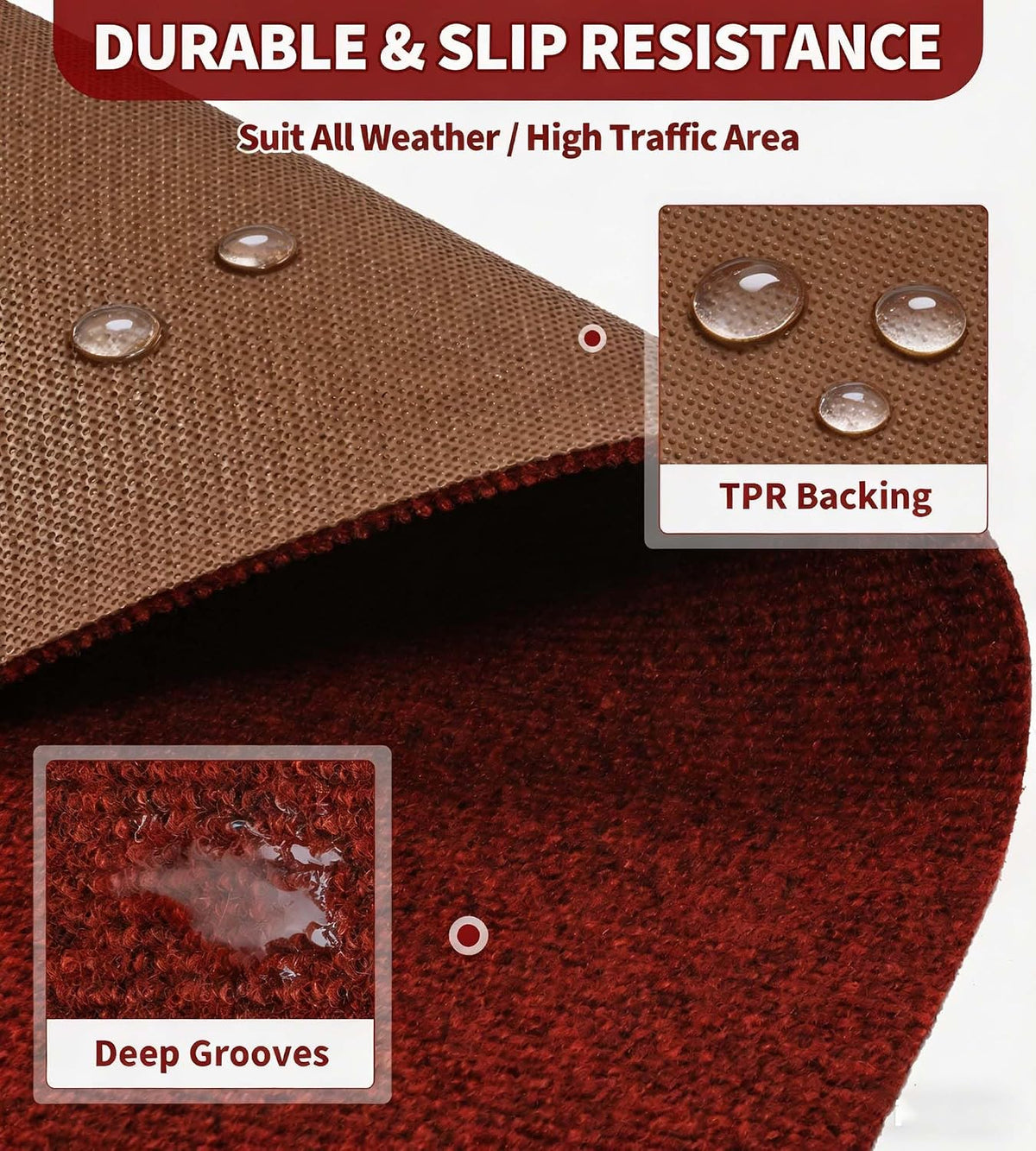 jxgzyy Red Runner Rug 2'11" x 9'10" with Scraper Pile for Outdoor, Garage