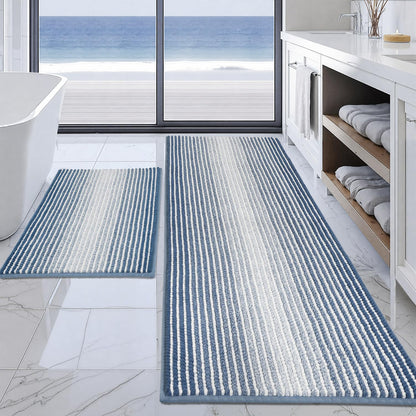 BSICPRO Bathroom Rugs Sets 2 Piece, Modern Bath Mat 20"x47"+20"x32", Blue