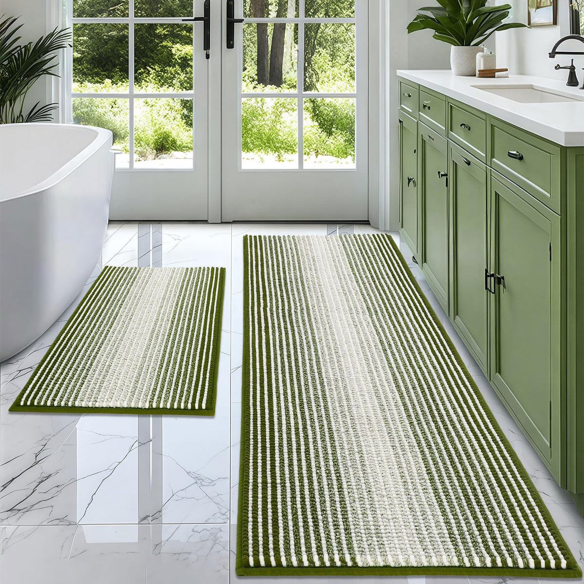 BSICPRO Bathroom Rugs Sets 2 Piece, Modern Bath Mat 20"x47"+20"x32", Blue