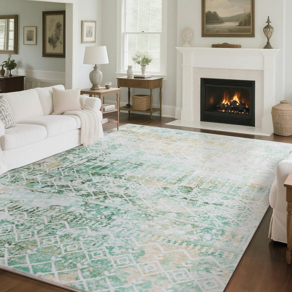 Carvapet Washable 3x5 Area Rug Orange Blue Vintage Floral Carpet