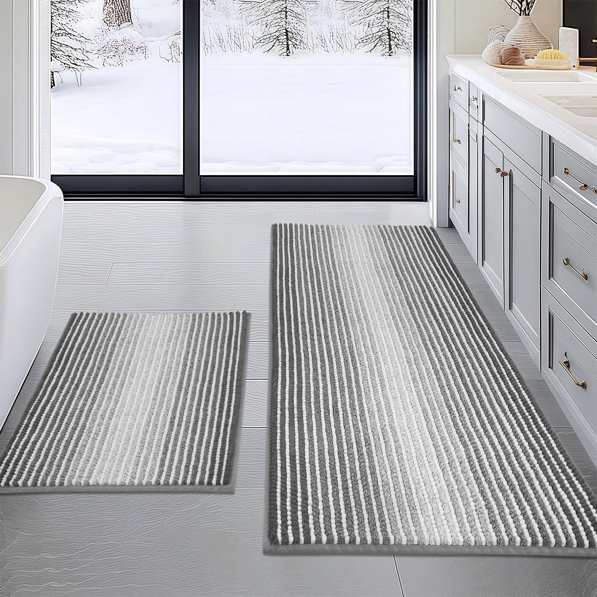 BSICPRO Bathroom Rugs Sets 2 Piece, Modern Bath Mat 20"x47"+20"x32", Blue