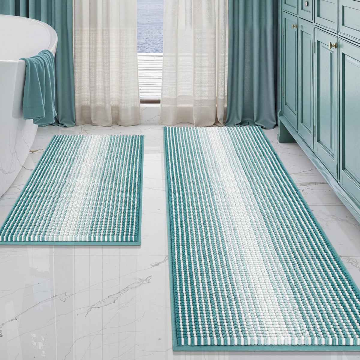 BSICPRO Bathroom Rugs Sets 2 Piece, Modern Bath Mat 20"x47"+20"x32", Blue