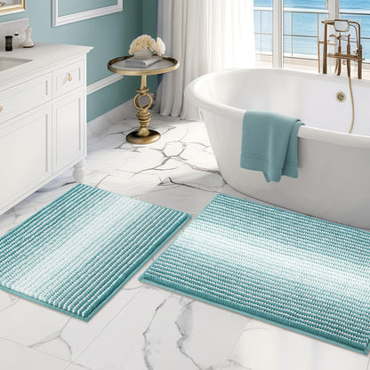 BSICPRO Bathroom Rugs Sets 2 Piece, Modern Bath Mat 20"x47"+20"x32", Blue