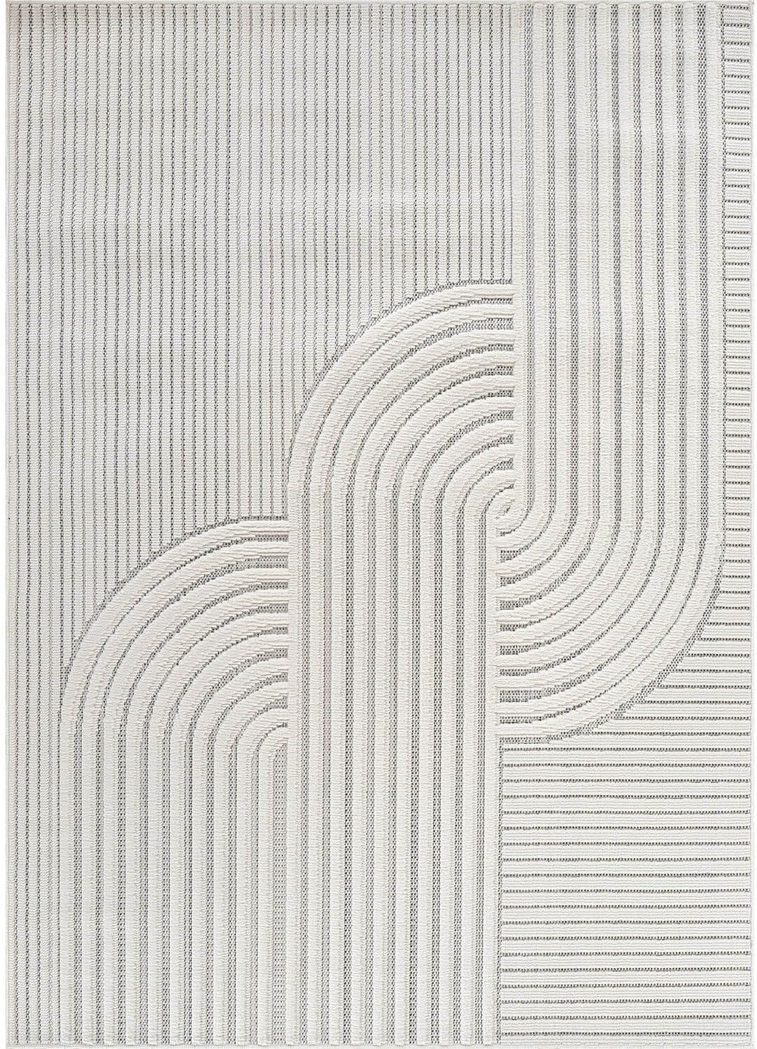 CAMILSON Modern Rug 5x7 Luxury Swirl Curved Micro Loop Area Rugs Soft High-Low Pile Stain Resistant Easy to Clean Non-Shedding Durable Living Room Office Indoor Carpet (White)