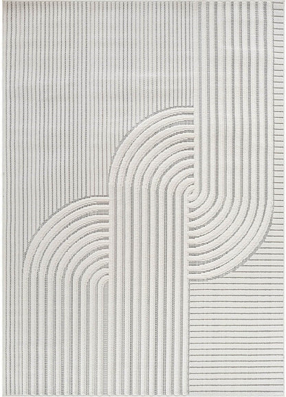 CAMILSON Modern Rug 5x7 Luxury Swirl Curved Micro Loop Area Rugs Soft High-Low Pile Stain Resistant Easy to Clean Non-Shedding Durable Living Room Office Indoor Carpet (White)